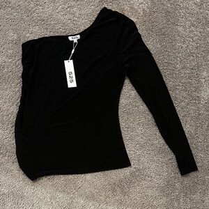 525 America Black Asymmetrical Long Sleeve Top